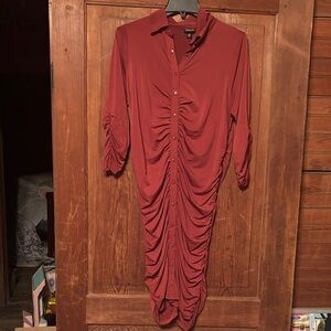 Torrid Brick Red Long Sleeve Ruched Dress